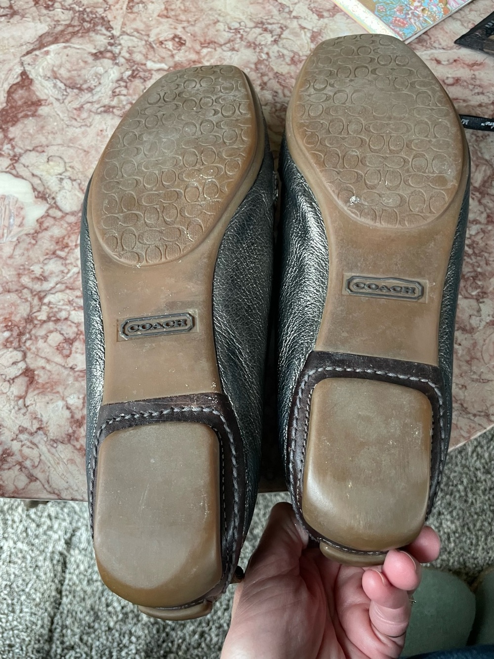 Sz 10 Coach Metallic Greenish Bronze With Brown Trim Leather Women's Loafers - Picture 3 of 12